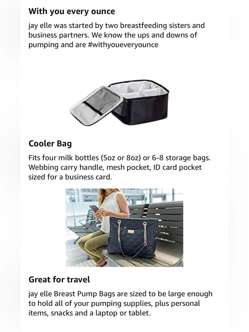 Jay Elle Duchess Quilted Navy Baby Breast Pump Bag w/ Gold Chain | 6-Piece Set